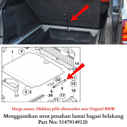 Strut Lantai Bagasi BMW E70 E71 F15 Trunk Floor Shock Rear X5 X6