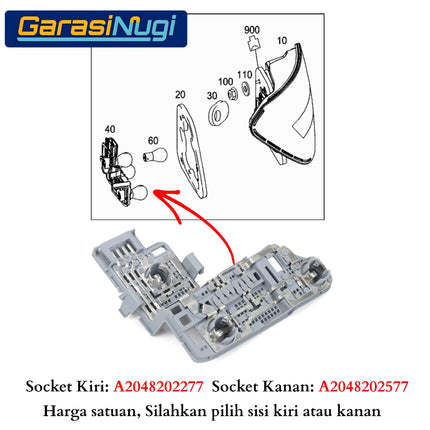Dudukan Socket Lampu Belakang Mercy W204 Facelift Bulb Holder Rear Lamp C200 C250