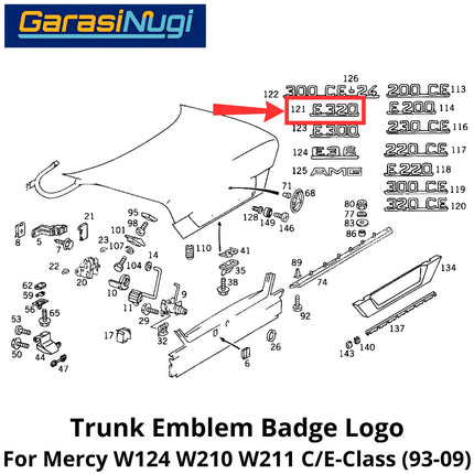 Rear Trunk Lid Mercy W124 W210 W211 E320 Emblem Logo Bagasi Belakang Mercedes C200 230E 300E E230