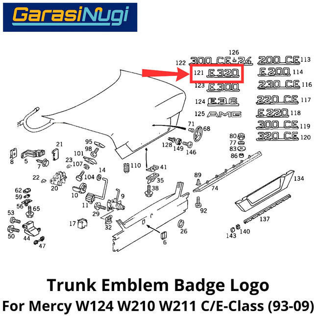 Rear Trunk Lid Mercy W124 W210 W211 E320 Emblem Logo Bagasi Belakang Mercedes C200 230E 300E E230