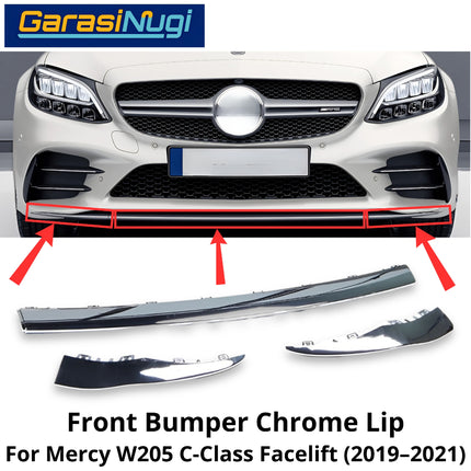 Chrome Lip Mercy W205 Facelift Spoiler Trim Bumper Depan Molding Mercedes C200 C300