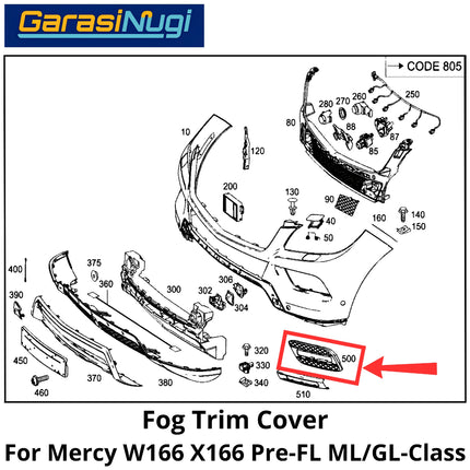 Fog Trim For Mercy W166 X166 Pre-Facelift Cover Chrome Lampu Kabut Grill Mercedes ML GL
