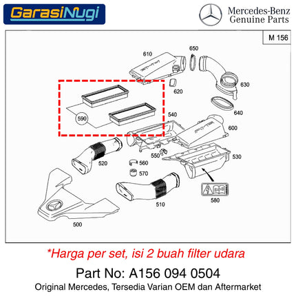 Original Air Filter For Mercedes W204 W211 W212  Engine Intake Saringan Udara Mesin M156 AMG