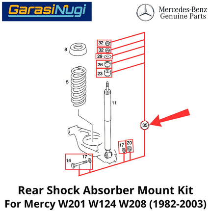 Rear Shock Absorber Mercy W201 W124 W208 Mount Kit Bushing Dudukan Peredam Kejut C200 CLK