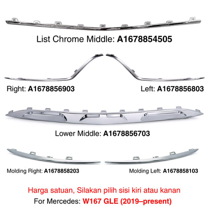 Front Lower Bumper Mercy W167 List Chrome Penutup Molding Bemper Depan Trim GLE