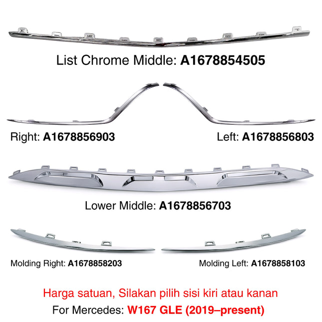 Front Lower Bumper Mercy W167 List Chrome Penutup Molding Bemper Depan Trim GLE