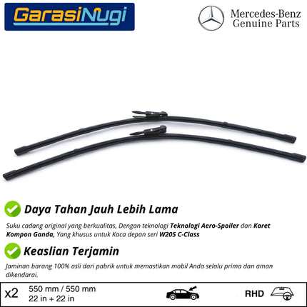 Mercedes W205 C205 Wiper Frameless Kit Original Kaca Depan Front Window C200 C250