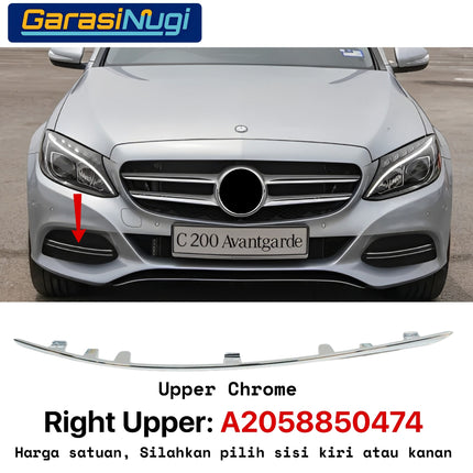 Chrome Stripe Mercy W205 Pre-FL Front Garnish Ornamental Moudling Cover Foglamp C200