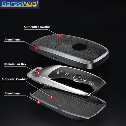 Key Case For Mercedes W177 Sarung Kunci Kulit Aluminium Leather Short Keychain