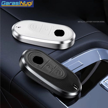 Key Case For Mercedes W167 Sarung Kunci Kulit Aluminium Leather Short Keychain
