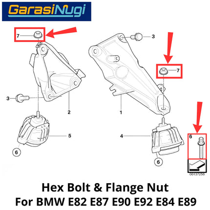 Hex Bolt For BMW E90 E84 E87 Flange Nut Engine Mount N43 N45 N46 Baut dan Mur 118 320 X1