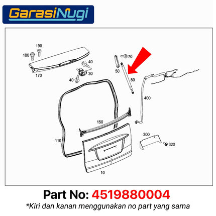 Strut Smart ForTwo W451 Shock Trunk Rear Kap Bagasi Belakang 4519880004 Coupe Cabrio
