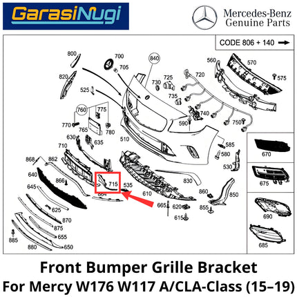 Front Bumper Mercy W176 W117 Grille Bracket Cover Penutup Braket Grill Bemper Depan Mercedes C180