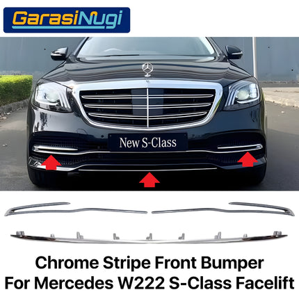 Chrome Stripe W222 Facelift Garnish Moulding Bemper Depan Belakang S450