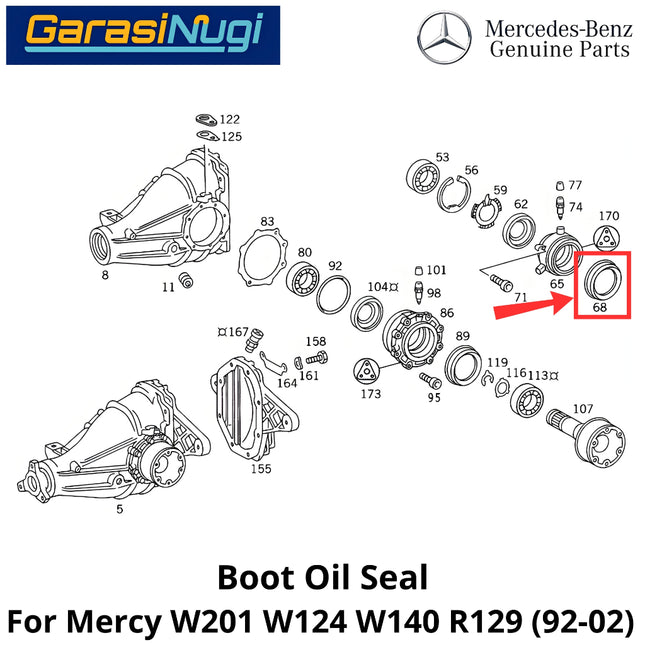 Boot Oil Gear Mercy W201 W124 W140 R129 Protective Seal Gasket Oli Gardan Belakang C150 E230 SL