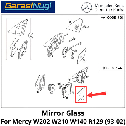 Mirror Glass Mercy W202 W210 W140 R129 Cermin Kaca Spion Depan 2028100721 Mercedes C200 E200 S280 SL