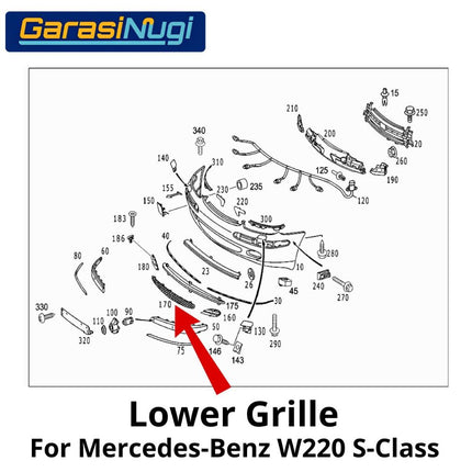 Mercedes W220 Grill Cover Bumper Lower Grille Bawah Mercy S300 S350 AMG