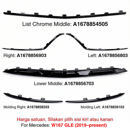 Front Lower Bumper Mercy W167 List Chrome Penutup Molding Bemper Depan Trim GLE