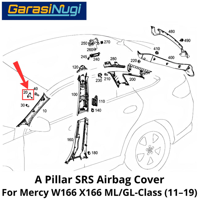 A-Pillar SRS Airbag For Mercy W166 X166 Cover Penutup Kantong Udara Mercedes ML350 GLE400 GL500