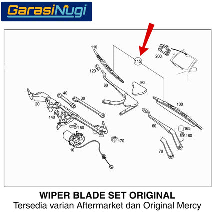 Mercedes W203 W209 Wiper Framed Bracketed Blade Set Aerodynamic Front Kaca Depan C200