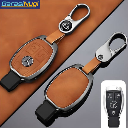 Key Case For Mercedes W212 Sarung Kunci Kulit Metal Gun Leather Short Keychain