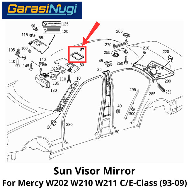 Sun Visor Mercy W202 W210 W211 Cermin Mirror Sunvisor Cover Kaca Pelindung Matahari Mercedes C200 E230 E240