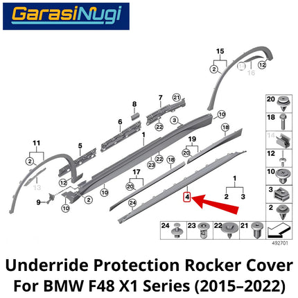 Underride Protection For BMW F48 Rocker Cover Trim Panel Pelindung Bodi Samping Bawah X1 15-22