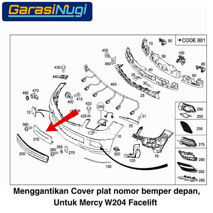 License Plate Holder Mercy W204 Facelift Dudukan Plat Nomor Depan Mercedes C250 C300