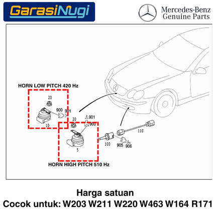 Klakson For Mercedes W203 W211 W220 Horn Signal Nada Rendah Nada Tinggi Original Part C300