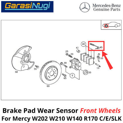 Brake Pad Sensor Mercy W202 W210 W140 R170 Sistem Rem Belakang Original Mercedes C200 E200 SLK