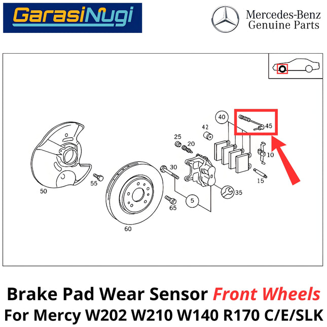 Brake Pad Sensor Mercy W202 W210 W140 R170 Sistem Rem Belakang Original Mercedes C200 E200 SLK