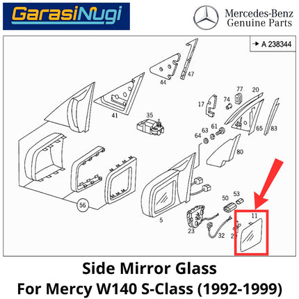 Mirror Glass Mercy W140 Cermin Kaca Spion Depan 1408100221 Original Mercedes S280 S320