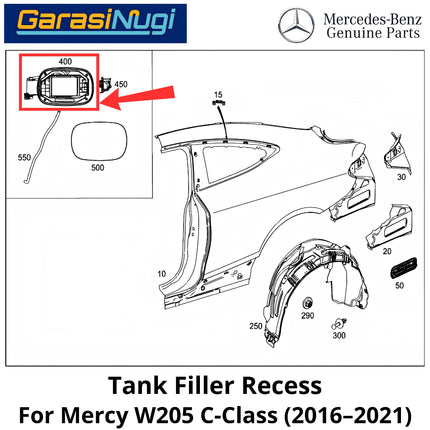 Fuel Filler Mercy W205 Recess Tank Cover Tangki Bahan Bakar BBM Mercedes C200 C300 16-21