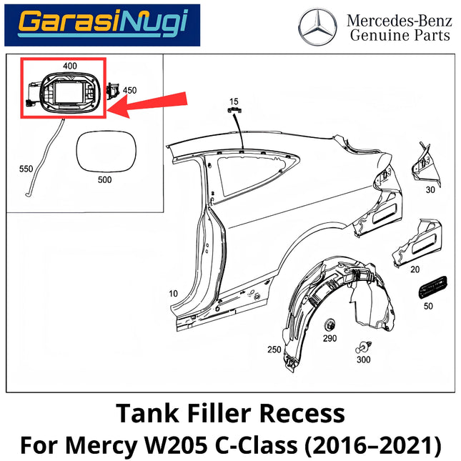 Fuel Filler Mercy W205 Recess Tank Cover Tangki Bahan Bakar BBM Mercedes C200 C300 16-21