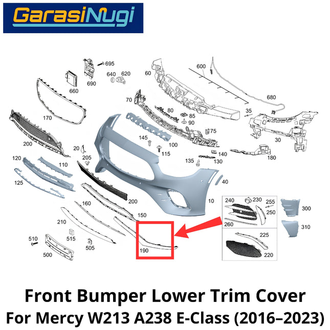 Fog Trim Mercy W213 A238 Facelift Lower Bumper Cover Lampu Kabut Grill Mercedes E350 E43 E53 21-23