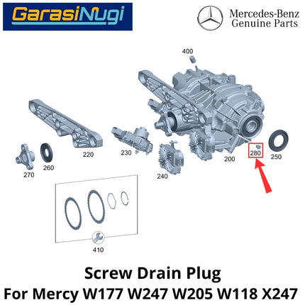 Differential Oil Drain Mercy W177 W247 W205 Fill Screw Plug Baut Pembuangan Oli Diferensial Belakang A200 B200 C200
