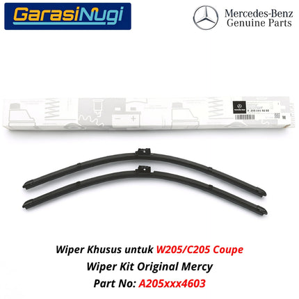 Mercedes W205 C205 Wiper Frameless Kit Original Kaca Depan Front Window C200 C250