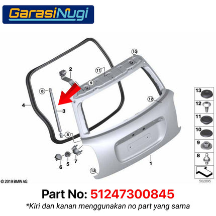 Strut Mini Cooper F56 Shock Trunk Rear Kap Bagasi Belakang Kap Mesin