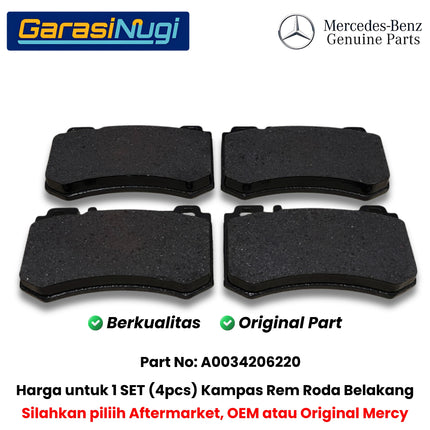 Kampas Rem Roda Belakang Mercy W211 W220 W215 Rear Brake Pads Original A0034206220