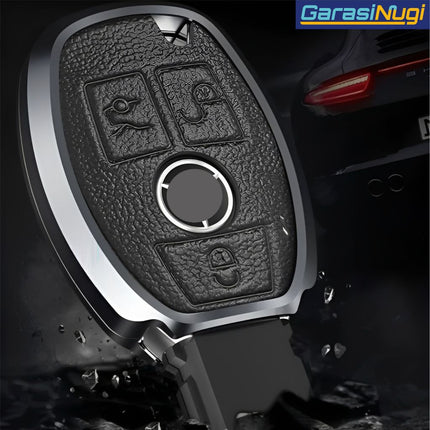 Key Case For Mercedes W212 Sarung Kunci Kulit Aluminium Leather Short Keychain