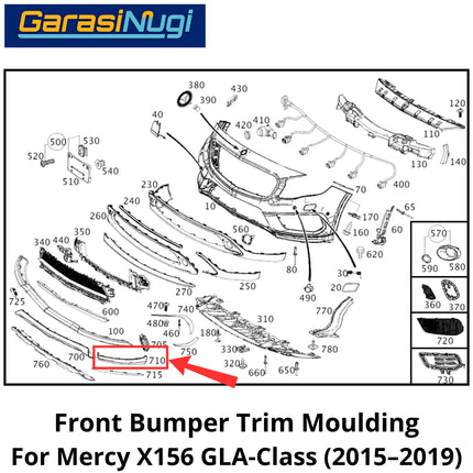 Front Bumper Mercy X156 Trim Moulding Penutup Bemper Depan Mercedes GLA 15-19