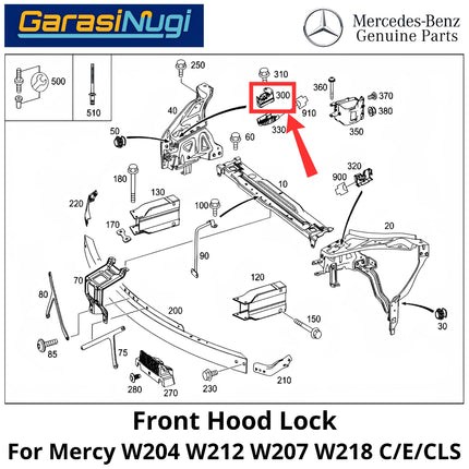 Front Hood Lock Mercy W204 W212 W207 W218 Sistem Pengunci Kap Mesin Mercedes C200 E200 CLS