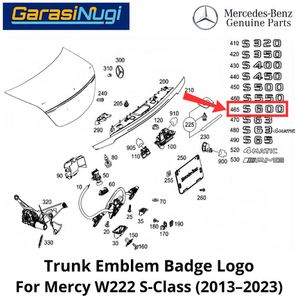 Rear Trunk Lid Mercy W222 S600 Emblem Logo Bagasi Belakang Original Mercedes-Benz