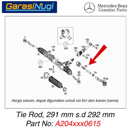 Mercedes W204 R172 Tie Rod End 291 mm Peredam Getaran Roda Depan Original C280 SLK200