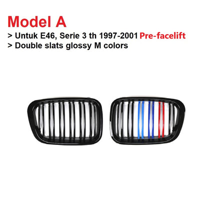 BMW Grill Kidney Grille Hidung Kap Double Slat Glossy M Color E46 318i