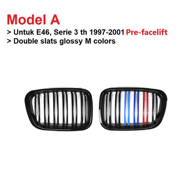 BMW Grill Kidney Grille Hidung Kap Double Slat Glossy M Color E46 318i