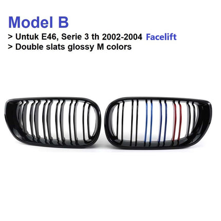 BMW Grill Kidney Grille Hidung Kap Double Slat Glossy M Color E46 318i