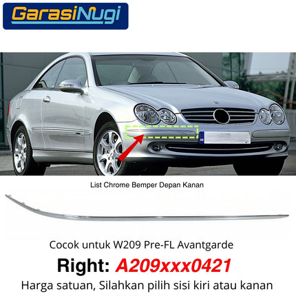 Chrome Stripe Mercy W209 Pre-FL Garnish Moulding Bumper Depan CLK200