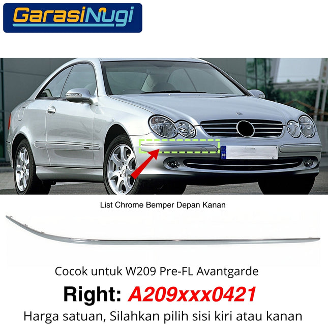 Chrome Stripe Mercy W209 Pre-FL Garnish Moulding Bumper Depan CLK200
