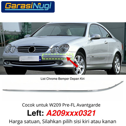 Chrome Stripe Mercy W209 Pre-FL Garnish Moulding Bumper Depan CLK200